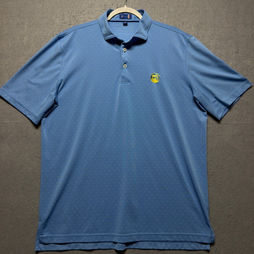 Stitch Golf Mens Blue Yellow Micro Dot Bulldog Logo Performance Polo Shirt L